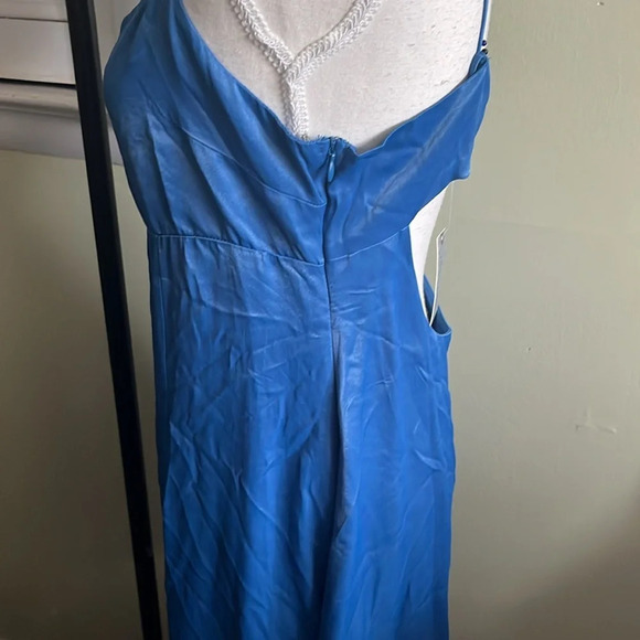 Anthropologie Royal Blue open back slip satin Mini Dress - Picture 16 of 16